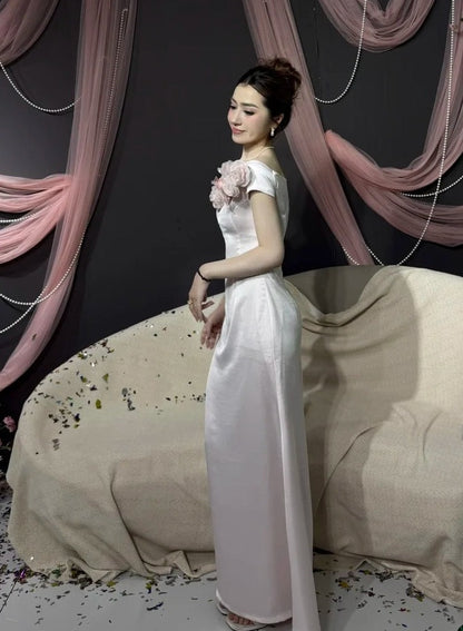 Elegant Prom Dress Satin Off Shoulder Birthday Party Outfits Light Pink Evening Gown Gala Dress HZ0319