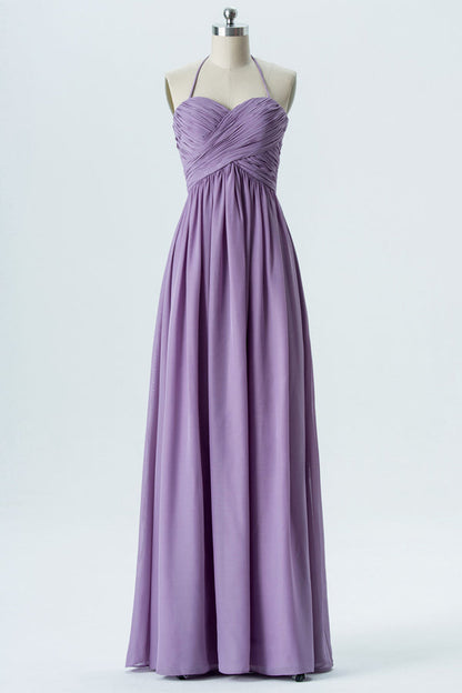 Lavender Chiffon Sweetheart Halter Bridesmaid Dress