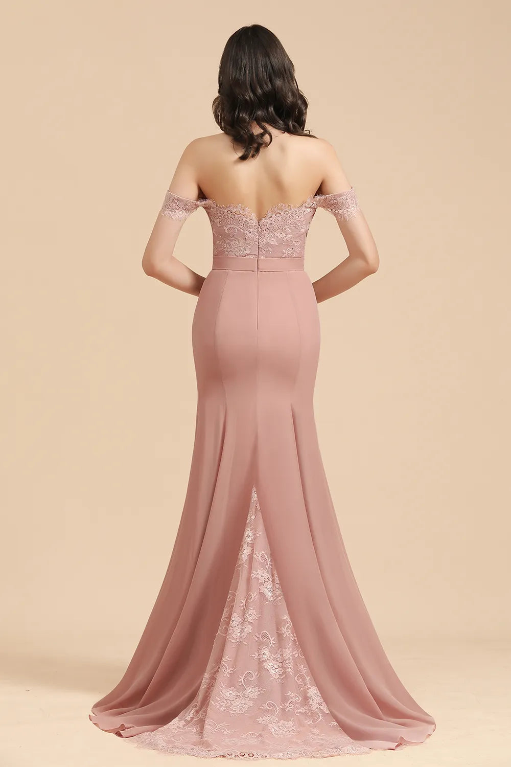 Off the Shoulder Floral Lace Appliques Mermaid Bridesmaid Dress