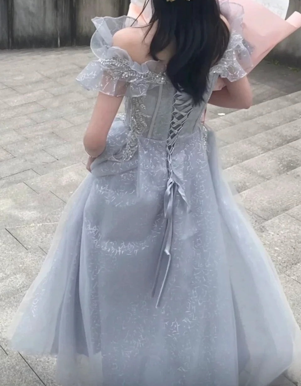 Beauty Prom Dress Off Shoulder Pleated Gala Gown Birthday Party Outfits Tulle Evening Dress HZ0319