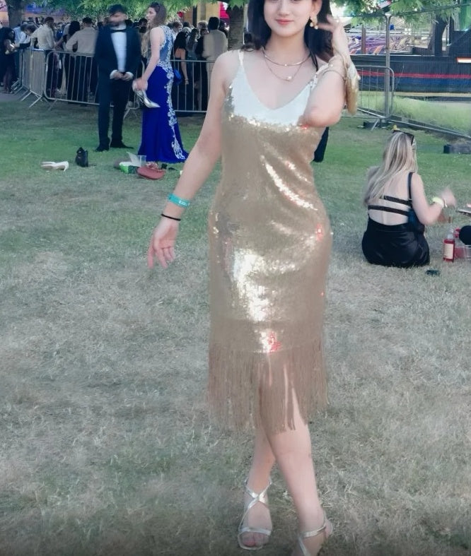 Shiny Prom Dress Gold Sequins V-neck Gala Gown Birthday Party Outfits Evening Dress HZ0319