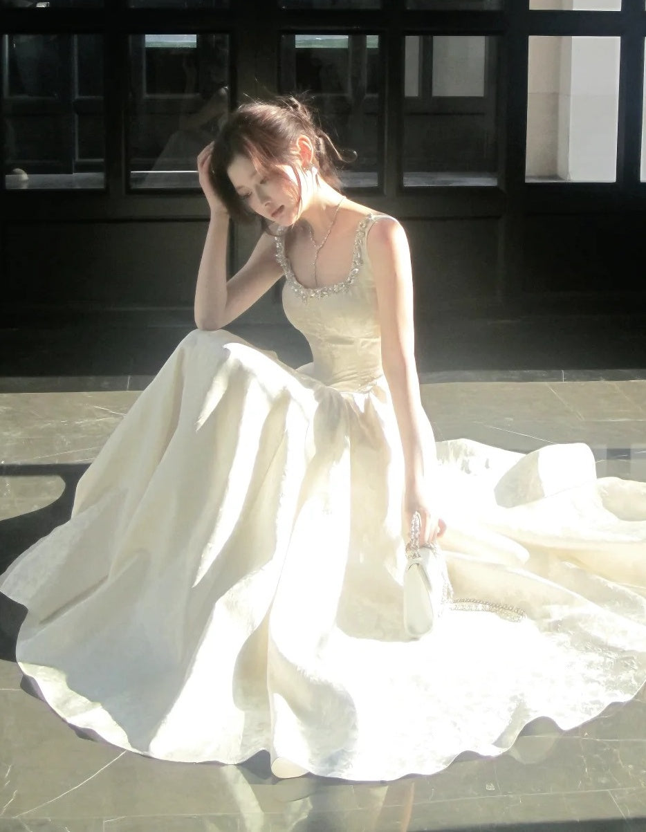 Elegant Prom Dress Square Neck Pleated Crystal Gala Gown Shcool Cocktail Outfits Evening Dresses HZ0319