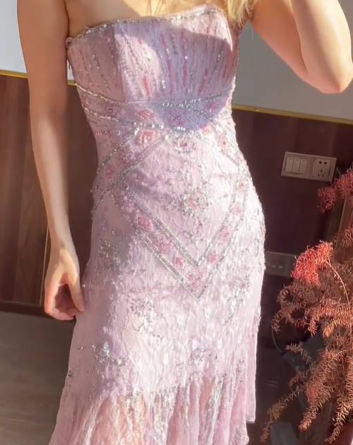 Chic Prom Dress Strapless Beading Evening Dresses Gala Gown Cocktail Outfits HZ0319