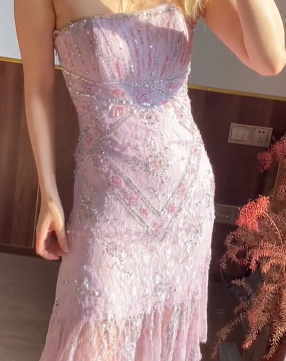 Chic Prom Dress Strapless Beading Evening Dresses Gala Gown Cocktail Outfits HZ0319