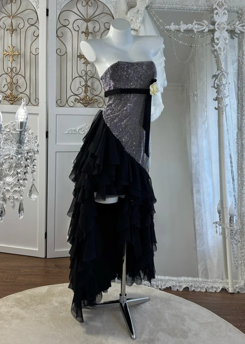 Charming Prom Dress Strapless Pleated Tulle Evening Dress Gala Gown Cocktail Outfits HZ0319