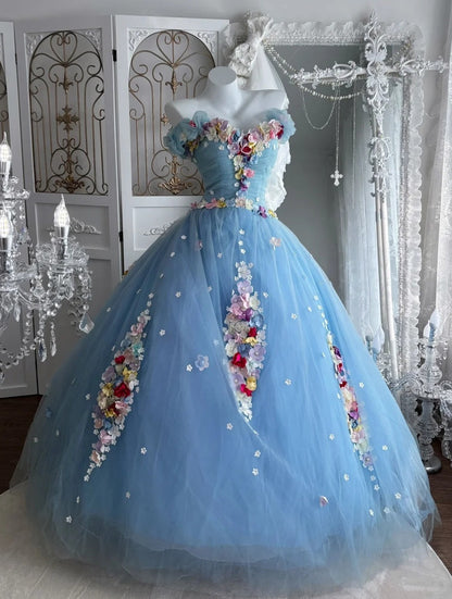 Stunning Ball Gown Off Shoulder Pleated Tulle Evening Gala Gown Prom Dresses Sweet 16th Dress HZ0319