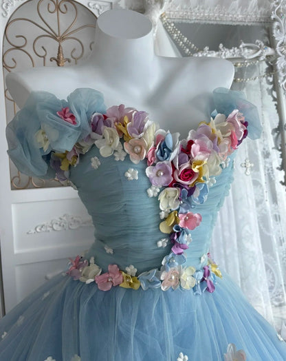 Stunning Ball Gown Off Shoulder Pleated Tulle Evening Gala Gown Prom Dresses Sweet 16th Dress HZ0319