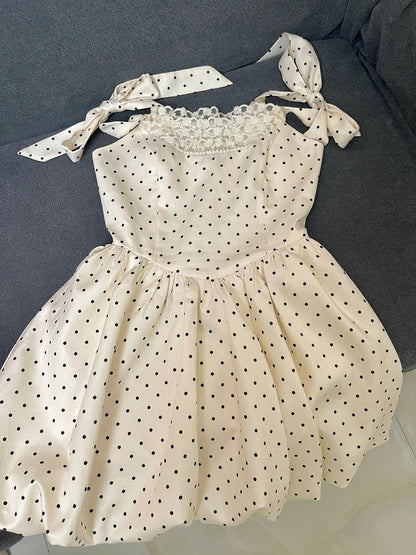 Beauty Homecoming Dress Straps Pleated Polka Dot Short Prom Dress Back to School Outfits Birthday Party Dress HZ0319