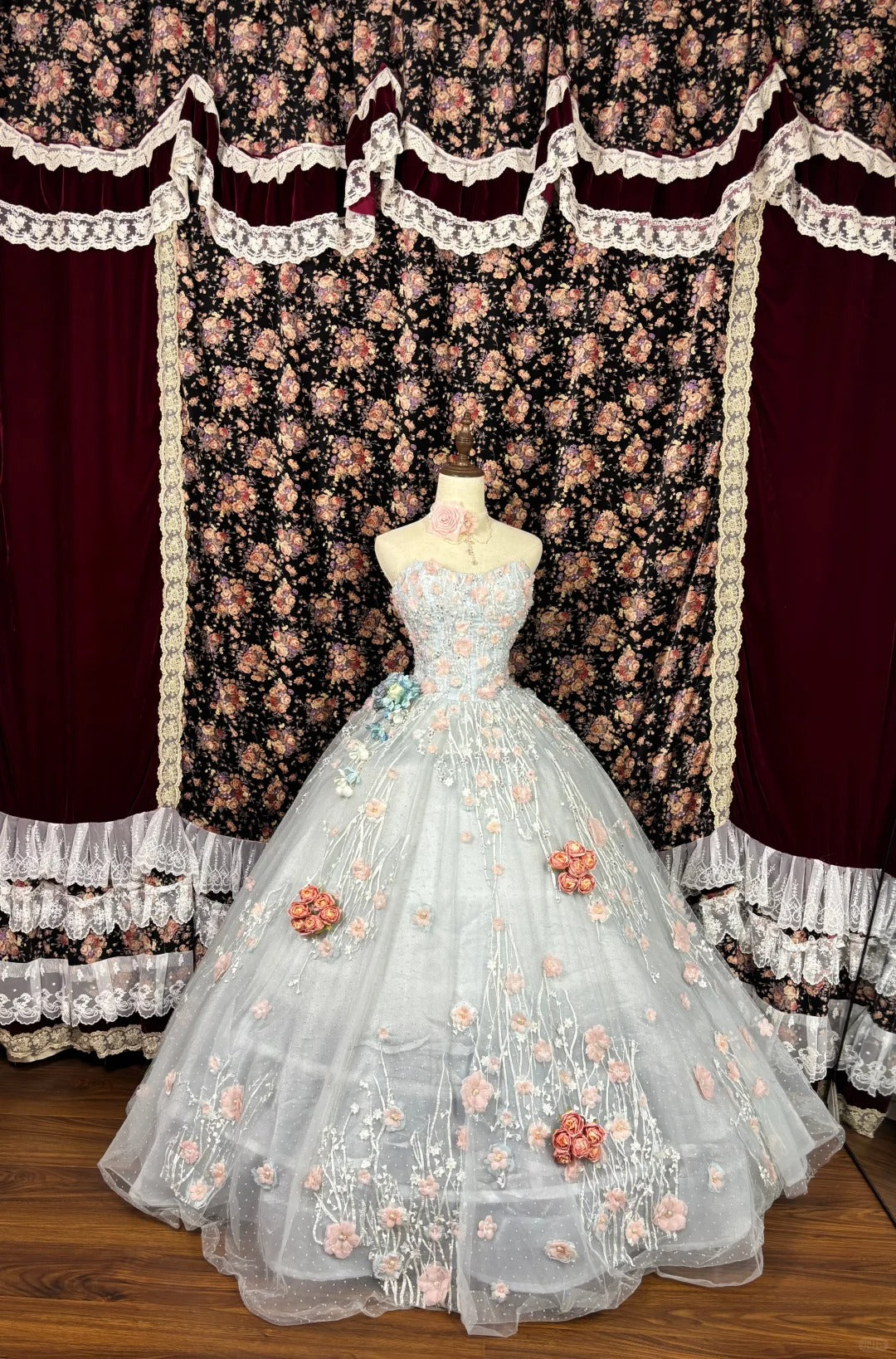 Pretty Sweetheart Strapless A-line 3D Flower Tulle Prom Dress Evening Gown HZ1024