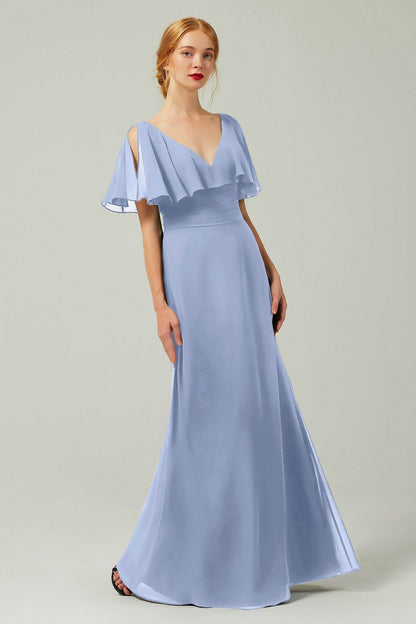 Sheath-Column Floor Length Chiffon Bridesmaid Dress Formal Dresses CB0341