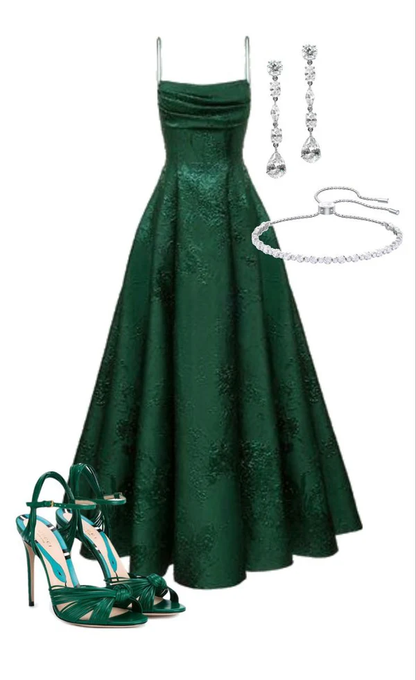 Emerald Green Spaghetti Straps Prom Dress A-line Evening Dress  cc349