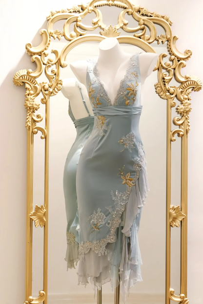 Baby Blue Sheath Wedding Party Dress V Neck Ruffle Short Homecoming Dress Outfits