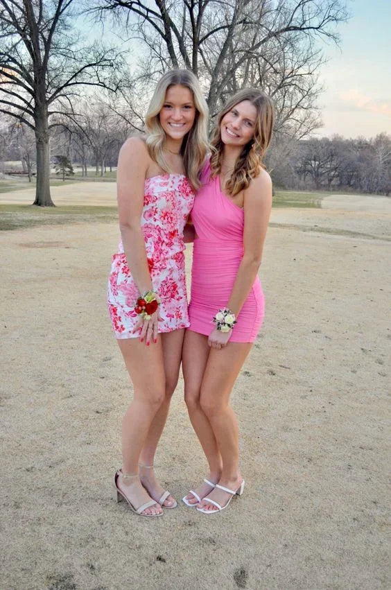Vintage Floral Print Strapless Short Sheath Party Dress Cocktail Dress Homecoming Dress HZ1024