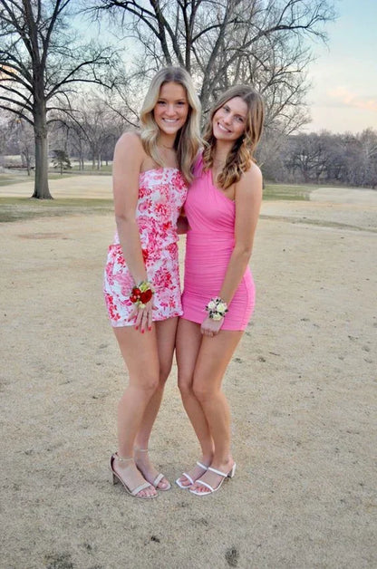 Vintage Floral Print Strapless Short Sheath Party Dress Cocktail Dress Homecoming Dress HZ1024