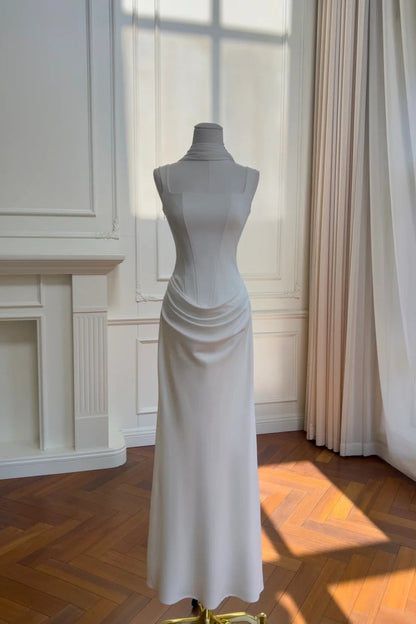 White satin long Prom dress gh6797