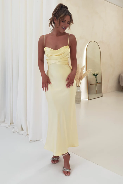 Thin shoulder straps pleated backless long Prom dress - Jimiss Dress
