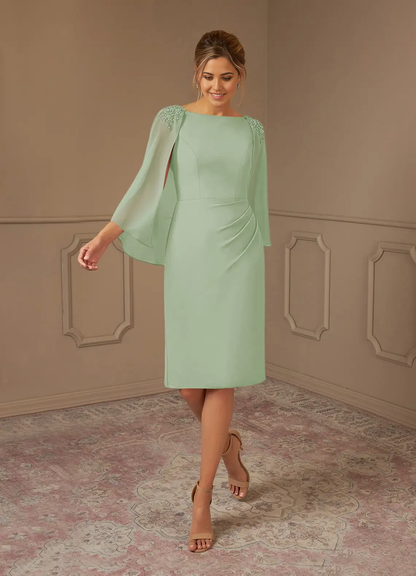 Sheath Lace Chiffon Tea Length Dusty Sage formal dresses evening dress Mother of the Bride Dresses