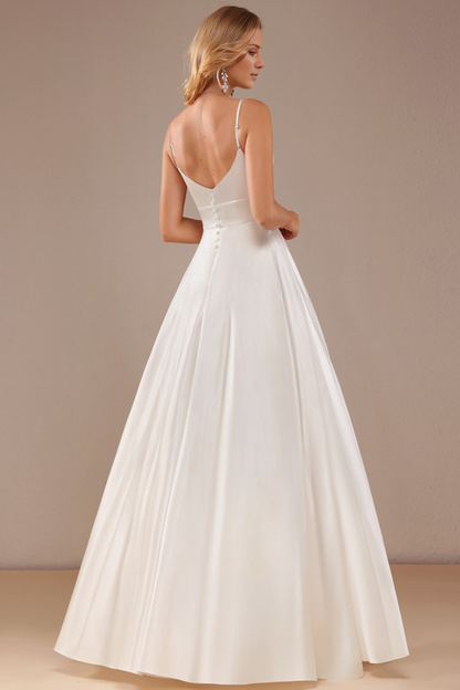 Ball Dress/Princess V-neck Sleeveless Thin Strap Floor Pulling Satin Wedding Dress