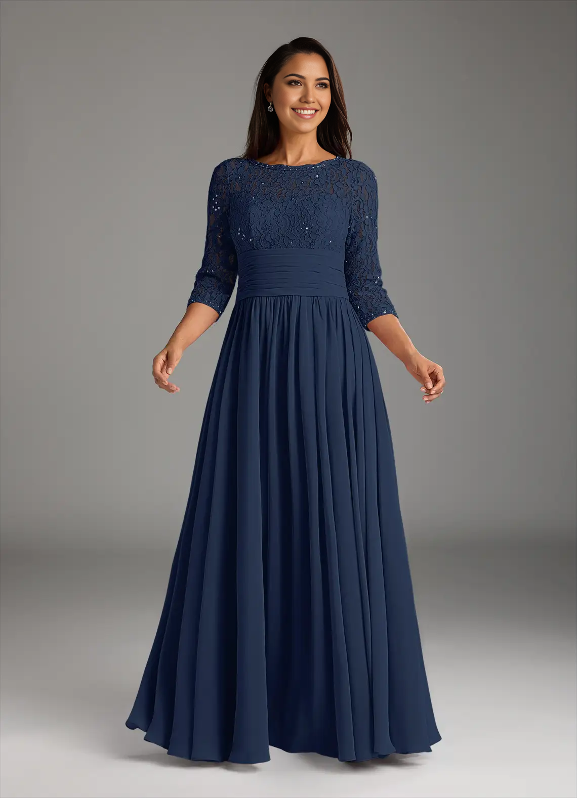 A-Line Lace Chiffon Dark Navy formal dresses evening dress Mother of the Bride Dresses