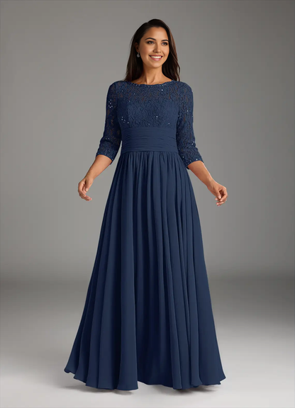 A-Line Lace Chiffon Dark Navy formal dresses evening dress Mother of the Bride Dresses