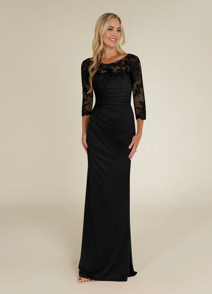 Sheath Scoop Lace Lace Appliques Black Mother of the Bride Dresses