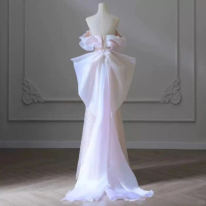 Girlhomeshops-Pink gorgeous sparkling pearl pearl embellishment long tulle and floor formal ball dress gh5315