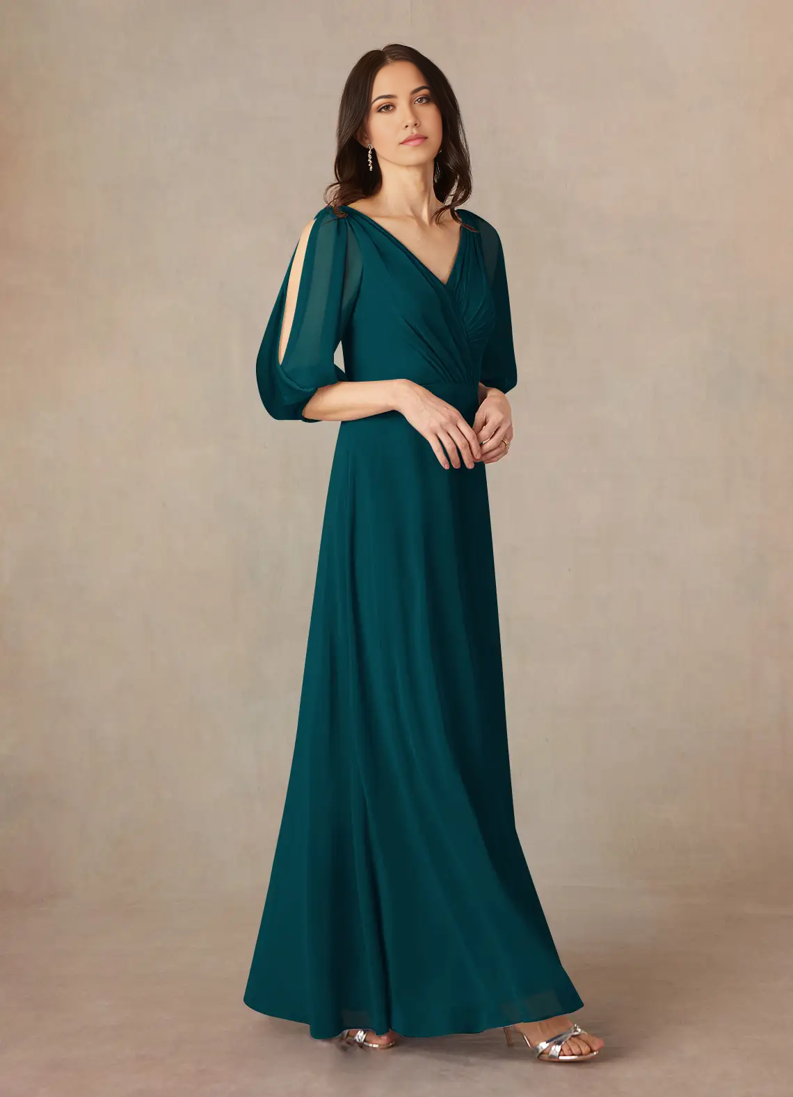 A-Line V-Neck Ruched Chiffon formal dresses evening dress Mother of the Bride Dresses