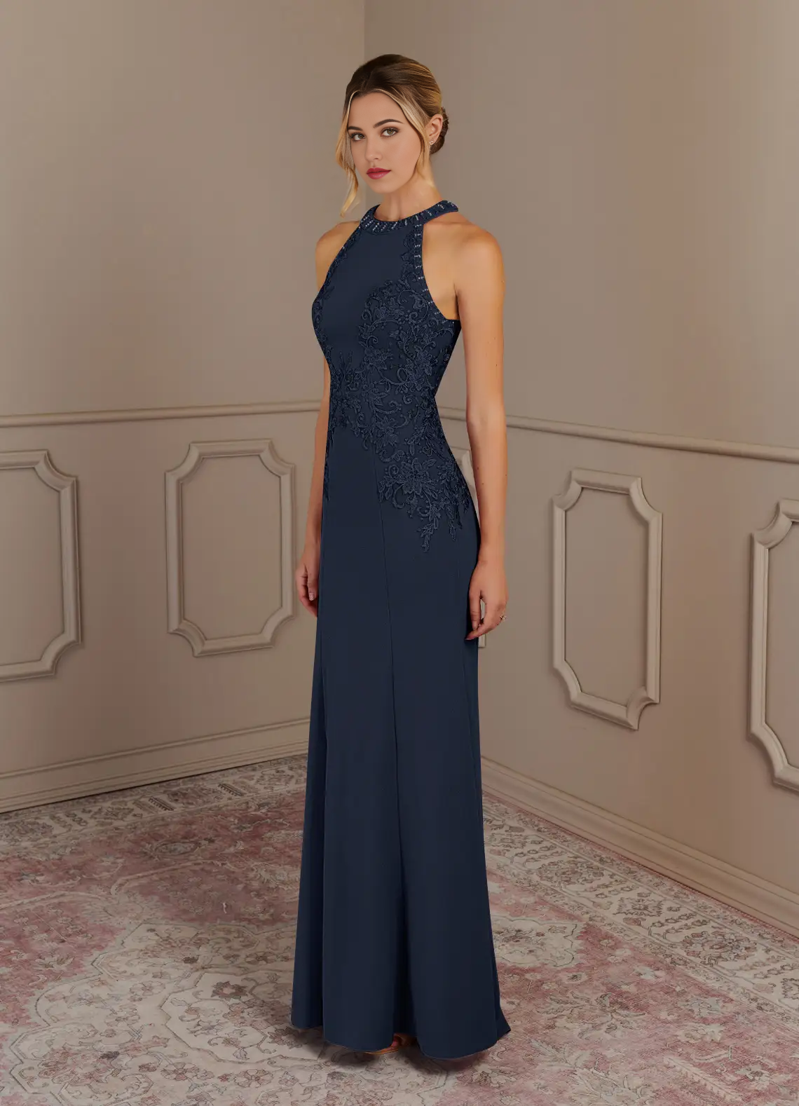 Mermaid Halter Lace Dark Navy dresses formal Mother of the Bride Dresses