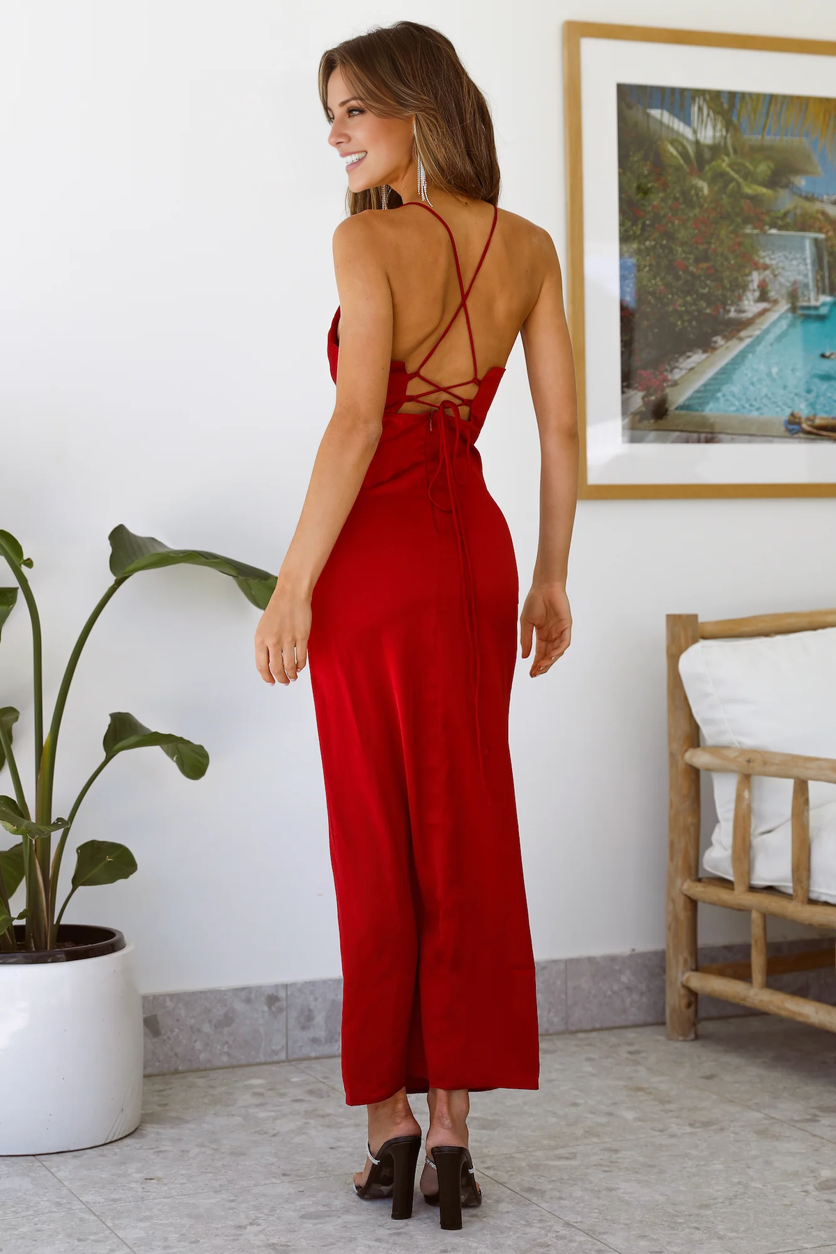 Jimiss layered neckline thin shoulder straps side slits long Prom dress
