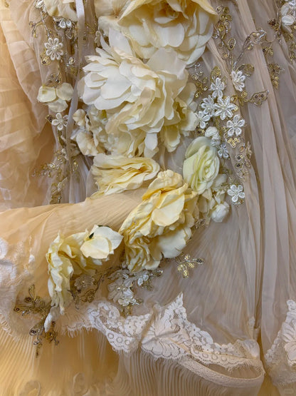 Yellow floral beaded long tulle ball gown evening gown adult gown wedding dress gh4572