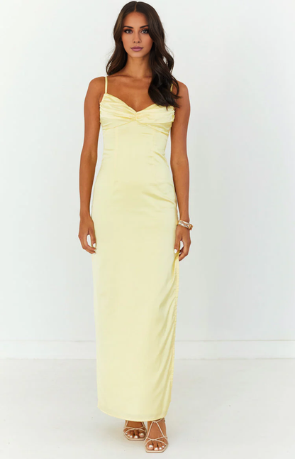 Jimiss Sweetheart Collar Thin Shoulder Strap Bareback Satin Side Split Long Prom Dress