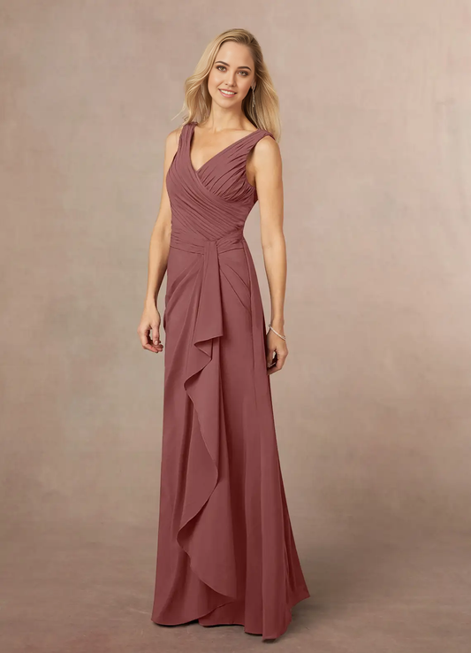 A-Line V-Neck Pleated Chiffon Desert Rose formal dresses evening dress Mother of the Bride Dresses