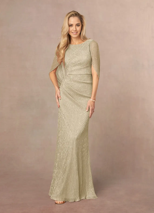 Sheath Pleated Cape Champagne Gold Mother of the Bride Dresses
