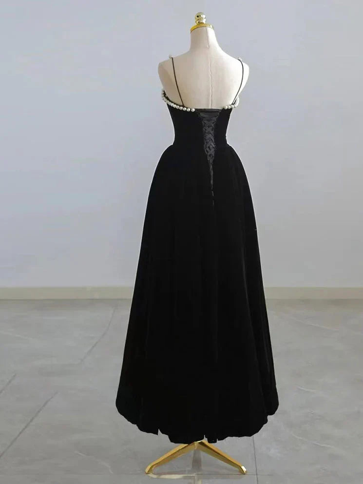Retro Burgundy Beaded Spaghetti Strap Design A-line Velvet Party Dress Homecoming Dress HZ1024