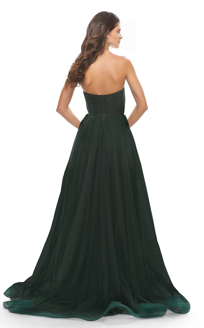 A-line heart-shaped collar sheer strapless tight corset with side slits and floor length Prom dress