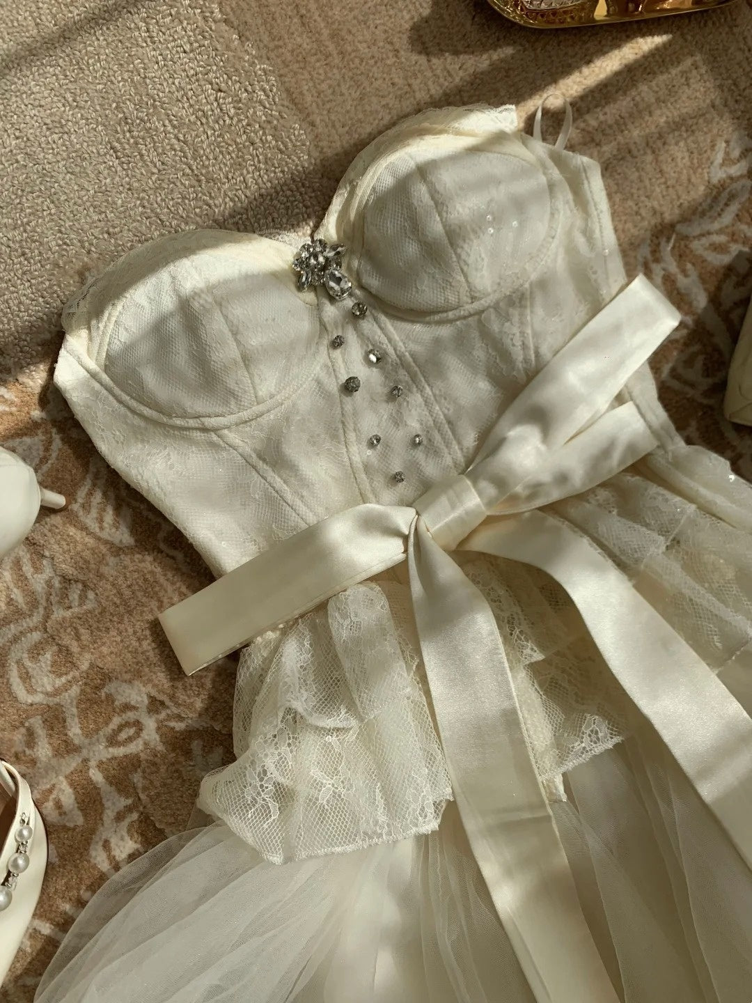 Viral Trend! Cream Satin Tie-Waist Dress Date Night Fairy Gown gh7002