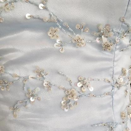 Elegant Light Blue Tulle Sequins Beaded Evening Dress Layered A Line Party Prom Dress cc2450