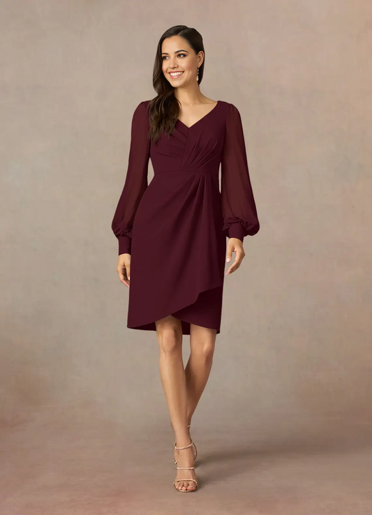 Sheath V-Neck Pleated Cabernet formal dresses evening dress Mother of the Bride Dresses