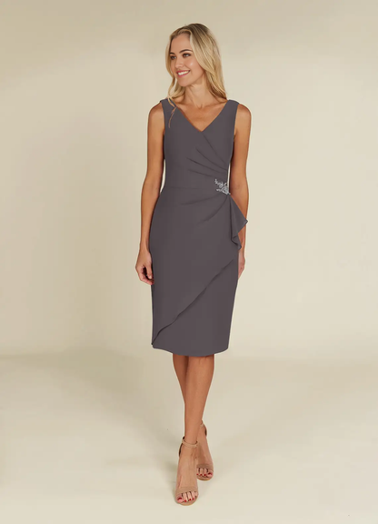 Sheath V-Neck Pleated Chiffon Steel Grey formal dresses evening dress Mother of the Bride Dresses