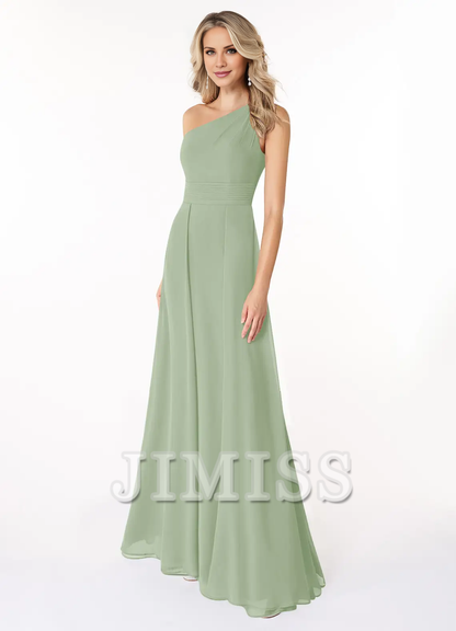 A-line shoulder chiffon dress and floor length bridesmaid dress - Jimiss Dress