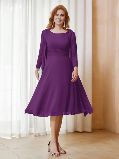 Folded chiffon dress paired with jacket mother of the bride dress