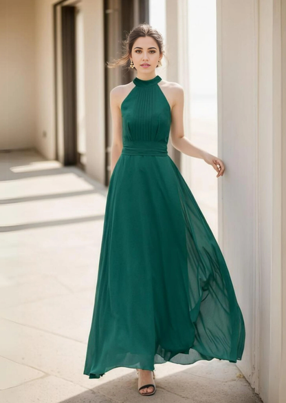 A-line Halter Chiffon Cocktail Dress Bridesmaid Dress Formal Dresses for Wedding Guest Mother of the Bride Dresses