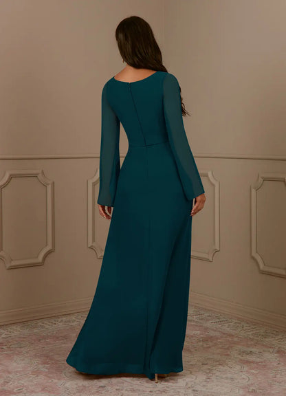 A-Line V-Neck Pleated Chiffon Dress Mother of the Bride Dresses