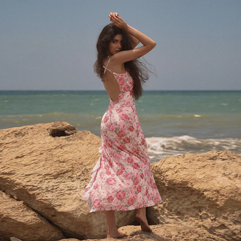 New Simple Fashion Floral Spaghetti Strap Dress HZ1024