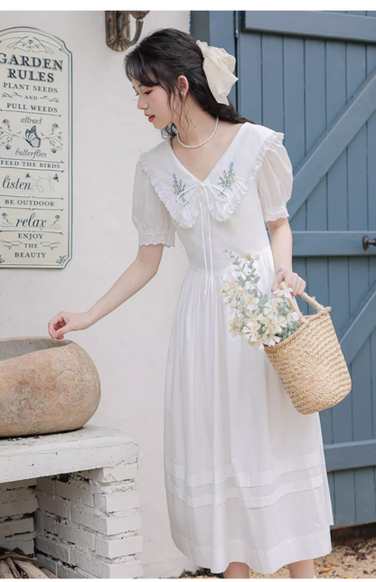 Simple Elegant Floral Design Short Sleeves Women Long Dress HZ1024