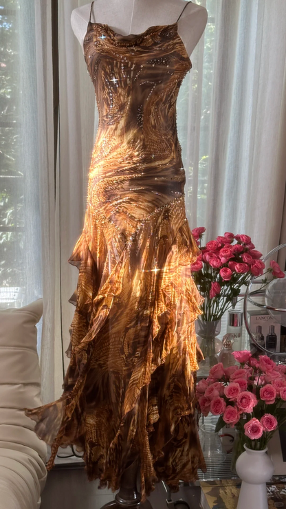 Retro Sparkling Sequin Beaded Elegant Design A-line Romantic Chiffon Evening Dress Prom Dress HZ1024