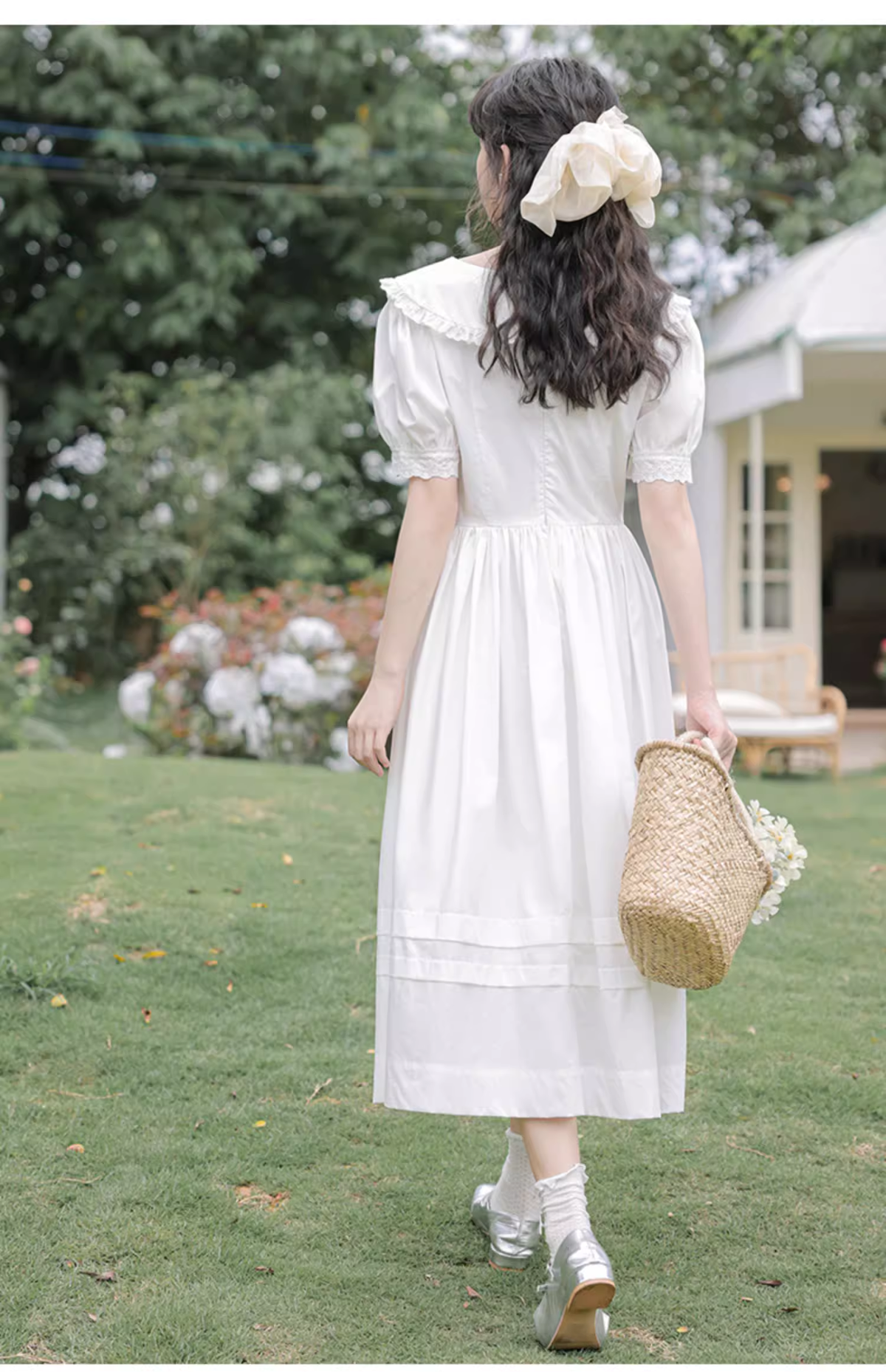 Simple Elegant Floral Design Short Sleeves Women Long Dress HZ1024