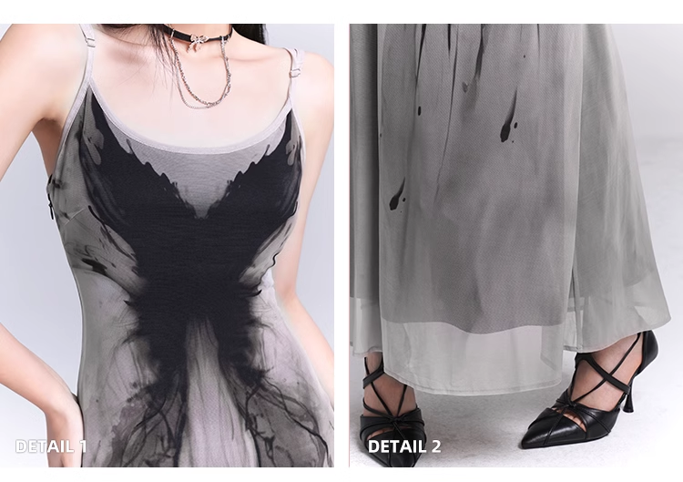 Women Fashion Design Sense Seaside Party Grey Spaghetti Strap Dress HZ1024