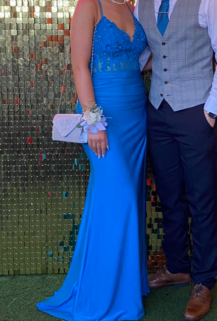Fashion Prom Dress Blue Spaghetti Straps Slit Evening Dress Long Party Outfits Gala Gown HZ0319