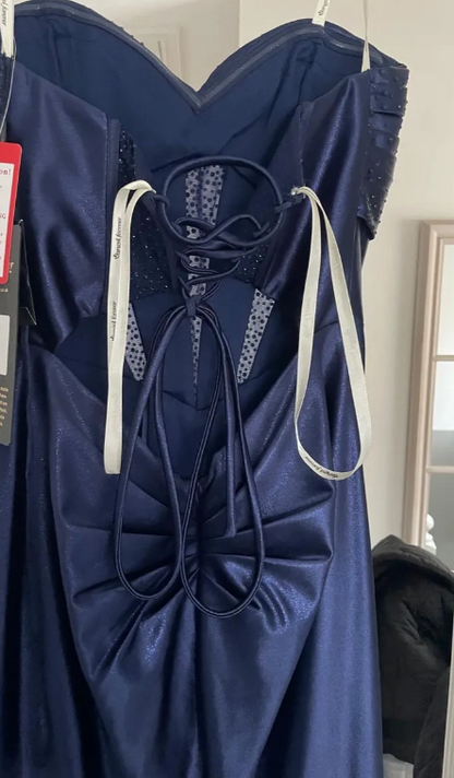 Elegant Prom Dress Navy Blue Sweetheart Pleated Long Evening Dress Party Outfits Gala Gown HZ0319
